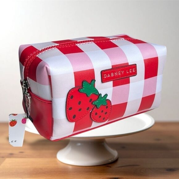 Dabney Lee  Strawberry Red and White Checkered Cosmetic Bag - Picture 1 of 11